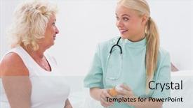  Presentation with nurse care - Colorful PPT theme enhanced with care giver - home nurse and patient talking backdrop and a  colored foreground