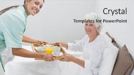  Presentation with audit nursing home - Presentation design consisting of care giver - home nurse giving a breakfast background and a light gray colored foreground