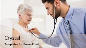  Presentation with patient centered home - Colorful PPT layouts enhanced with care giver - home nurse listening to chest backdrop and a lemonade colored foreground