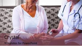 Presentation with patients - PPT layouts consisting of care giver - smiling doctor testing a patients background and a violet colored foreground