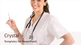  Presentation with nurse care - Beautiful presentation theme featuring care giver - smiling nurse with syringe looking backdrop and a lemonade colored foreground