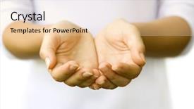  Presentation with praying hands on open bible - Theme having empty handed - open hands of woman your background and a sky blue colored foreground