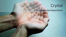  Presentation with praying hands - Cool new presentation design with christian giving - palm of hands ask backdrop and a light blue colored foreground
