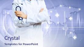  Presentation with creeper image - Slide deck having care health - image of doctor holding stethoscope background and a sky blue colored foreground