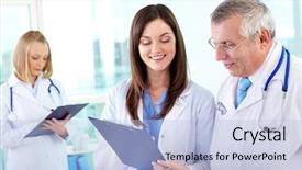 Presentation with medical - Amazing PPT layouts having care health - portrait of successful medical workers backdrop and a light blue colored foreground