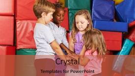  Presentation with children hands - Slides consisting of their hands in kindergarten gym background and a red colored foreground