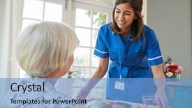  Presentation with nurse care - Presentation theme enhanced with care nurse serving dinner background and a light blue colored foreground