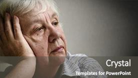  Presentation with sad woman - PPT theme featuring care old people - sad woman background and a dark gray colored foreground