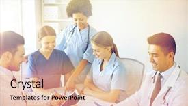  Presentation with health education - Colorful slide deck enhanced with care people and medicine concept backdrop and a  colored foreground