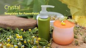  Presentation with herb - Beautiful presentation design featuring care-products-with-camomile-flowers backdrop and a tawny brown colored foreground