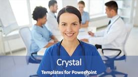  Presentation with health-care - Audience pleasing presentation theme consisting of care profession people and medicine backdrop and a ocean colored foreground