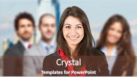  Presentation with job - Colorful slide deck enhanced with job advancement - group of smiling business people backdrop and a tawny brown colored foreground