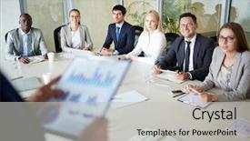  Presentation with managers - Beautiful slides featuring advanced management - managers at seminar backdrop and a light gray colored foreground