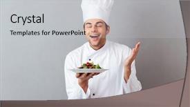  Presentation with smell - Slides featuring job advancement - picture of handsome young cook background and a light gray colored foreground