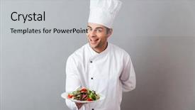  Presentation with young grey maine coon cat - PPT theme enhanced with job advancement - picture of happy young cook background and a light gray colored foreground