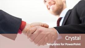  Presentation with shaking hands - Beautiful presentation theme featuring sign career path - two businessman shaking hands backdrop and a coral colored foreground