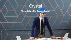  Presentation with workplace - Slide set with career anchor - serious businessman leaning at workplace background and a gray colored foreground