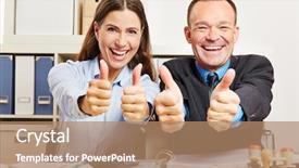  Presentation with successful - PPT theme consisting of career assessment - successful office business team holding background and a coral colored foreground