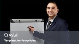  Presentation with flip chart - Beautiful presentation theme featuring career business promotion white board - young businessman standing near flip backdrop and a gray colored foreground