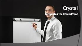  Presentation with flip chart - Presentation theme featuring career business promotion white board - young businessman standing near flip background and a dark gray colored foreground