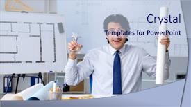  Presentation with project monitring - Slides with career business promotion white board - young handsome architect working background and a sky blue colored foreground