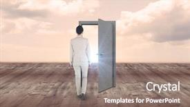  Presentation with wooden cross against the sky - Cool new slides with career change - asian businesswoman walking against wooden backdrop and a gray colored foreground