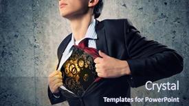  Presentation with acting - Presentation design with career change - close up of businessman acting background and a  colored foreground