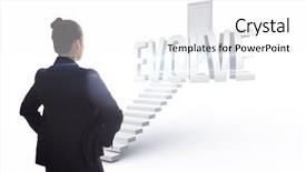  Presentation with leading change - PPT theme having career change - word evolve and businesswoman background and a  colored foreground
