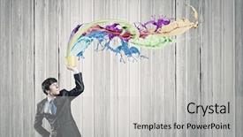  Presentation with holding hands - PPT theme with career change - young businessman holding in hands background and a light gray colored foreground