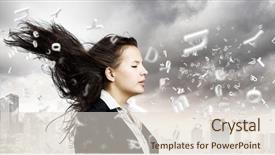  Presentation with change - Colorful slide set enhanced with career change - young businesswoman with closed eyes backdrop and a lemonade colored foreground