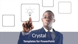  Presentation with light bulb or lightbulb - Slides having career choices - african businessman pressing a button background and a ocean colored foreground