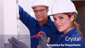  Presentation with white blue vapor trail - Cool new theme with career choices - blue collar girl and trainer backdrop and a navy blue colored foreground