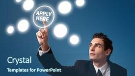  Presentation with hero business - Amazing PPT layouts having career choices - business man pressing a apply backdrop and a ocean colored foreground