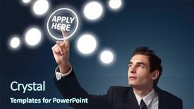  Presentation with hero business - Amazing slide set having career choices - business man pressing a apply backdrop and a navy blue colored foreground