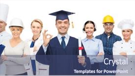  Presentation with bachelor - Amazing slide set having career choices - people profession education gesture backdrop and a ocean colored foreground