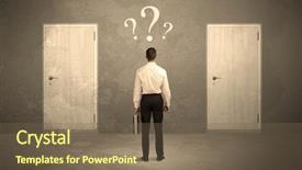  Presentation with question marks - Cool new presentation with career choices - salesman standing in front backdrop and a violet colored foreground