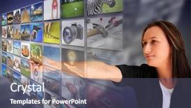  Presentation with virtual - Presentation theme having career choices - woman pressing a virtual screen background and a dark gray colored foreground