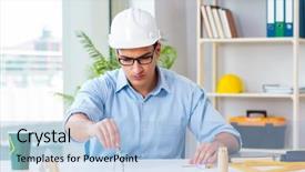  Presentation with construction - Audience pleasing theme consisting of career compass - construction engineer working on new backdrop and a light blue colored foreground