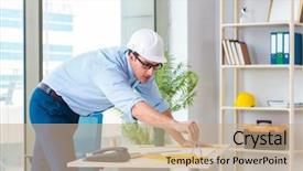  Presentation with industrial engineering silhouette construction - PPT theme enhanced with career compass - construction engineer working on new background and a coral colored foreground