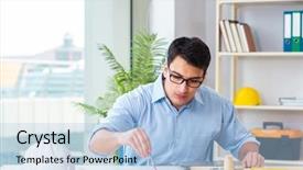  Presentation with industrial engineering silhouette construction - Cool new slides with career compass - construction engineer working on new backdrop and a light blue colored foreground