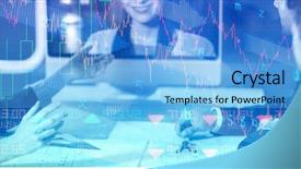  Presentation with video conference - Presentation theme enhanced with career compass - stocks and shares against business background and a light blue colored foreground