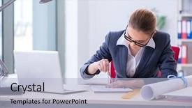  Presentation with job task or project - Slide deck enhanced with career compass - woman architect working background and a  colored foreground