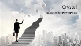  Presentation with car door lock - Slide set with career direction - businesswoman walking up staircase background and a  colored foreground