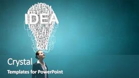  Presentation with ideas formula - Colorful PPT theme enhanced with career direction - young pensive businesswoman and ideas backdrop and a teal colored foreground