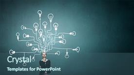  Presentation with ideas - Presentation design consisting of career direction - young pensive businesswoman and ideas background and a ocean colored foreground