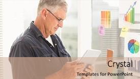  Presentation with flower office desk table - Slide set with career flow chart - attentive businessman looking at his background and a  colored foreground