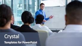  Presentation with coworkers - PPT layouts with career flow chart - businessman discussing on white board background and a ocean colored foreground