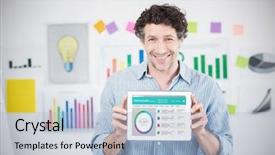  Presentation with accounting financial bank banking account - Presentation theme consisting of career flow chart - businessman showing digital tablet background and a light blue colored foreground