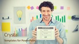  Presentation with digital image - Slide deck with career flow chart - businessman showing digital tablet background and a soft green colored foreground