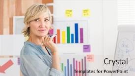  Presentation with writing - Audience pleasing slide deck consisting of career flow chart - thoughtful businesswoman writing backdrop and a  colored foreground